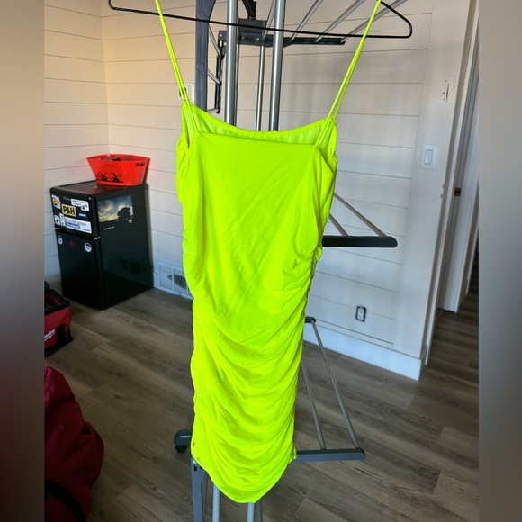 SHEIN Small Bodycon Rouched Lime Green Dress - Picture 3 of 3